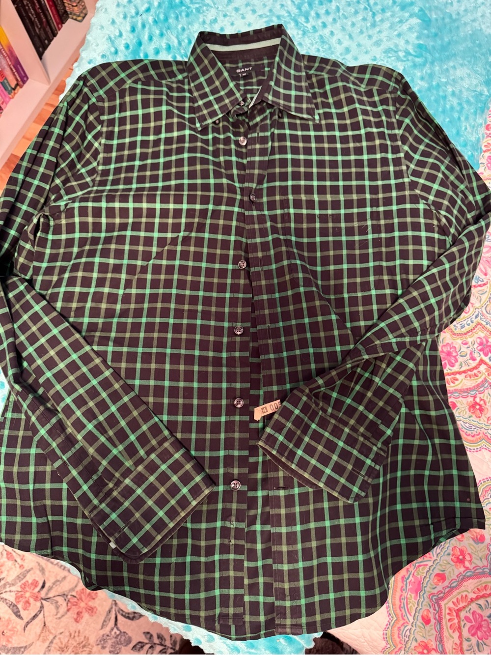 Gant Men’s Navy and Green Plaid Button-Down Shirt